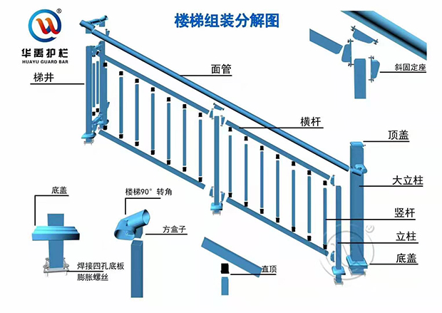 锌钢楼梯栏杆组装分解式介绍